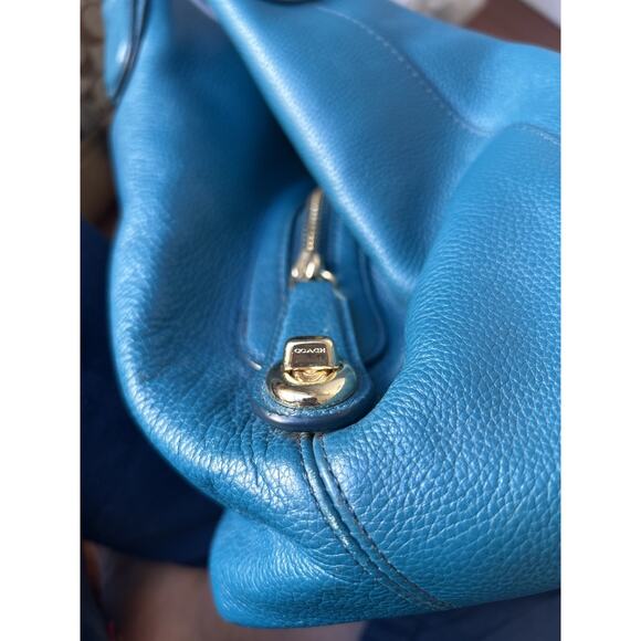 Pebbled Leather Coach Y2K Edie Hobo Shoulder Bag Blue Leather Handbag Turnlock - Picture 7 of 13